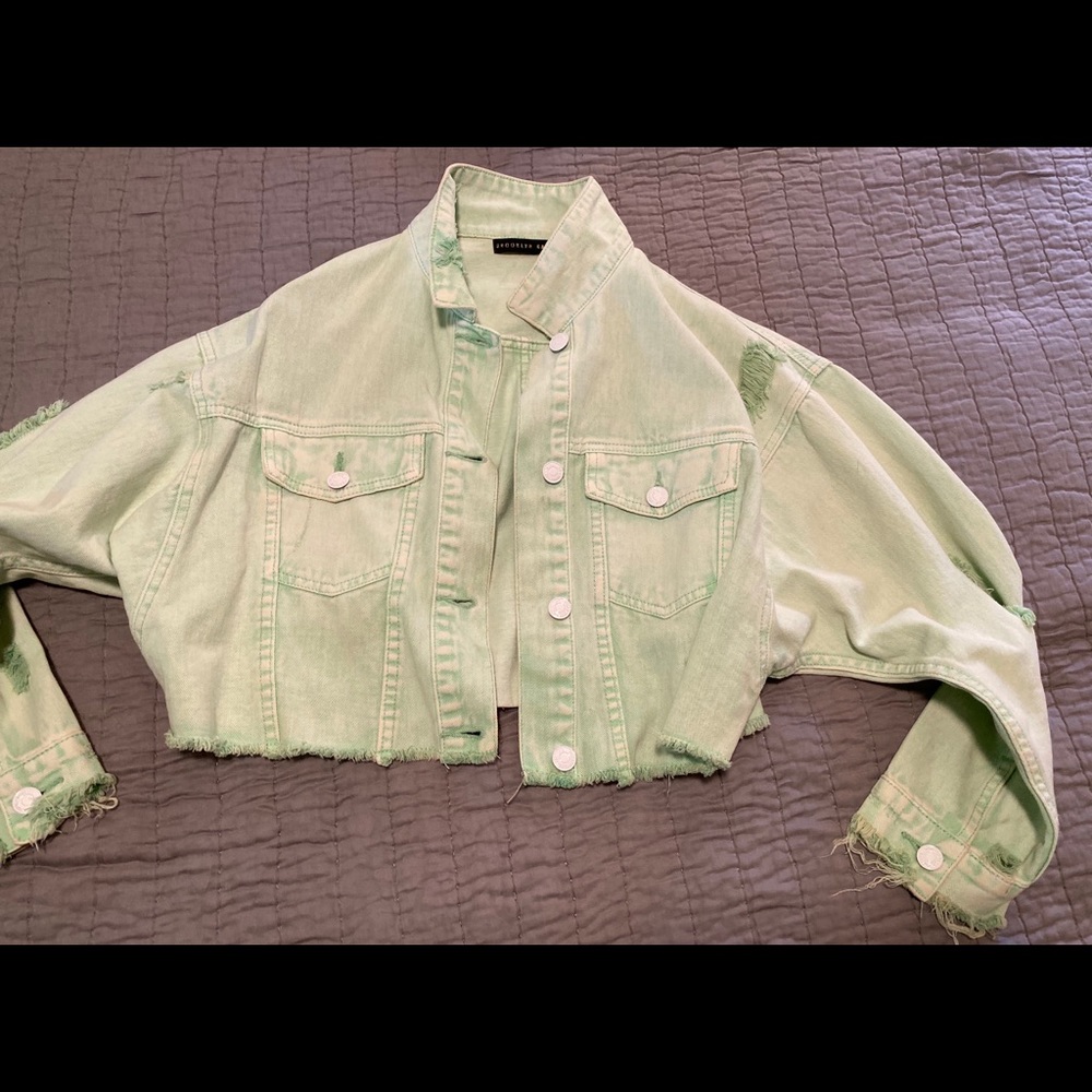 Bright Green Cropped Denim Jacket